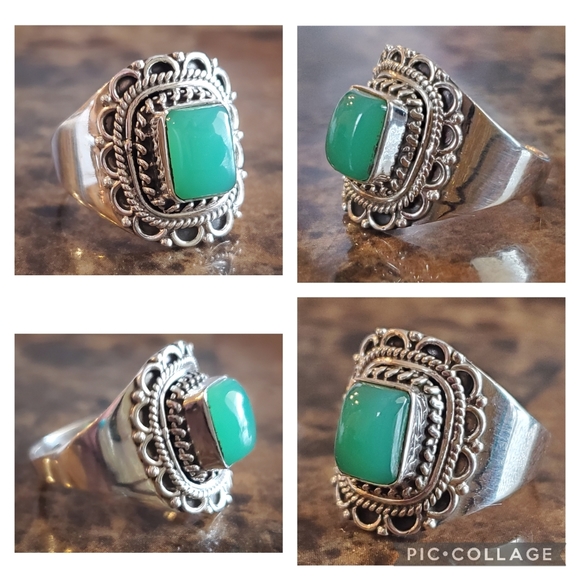 Genuine Green Onyx Ring Size 8 - Picture 3 of 8